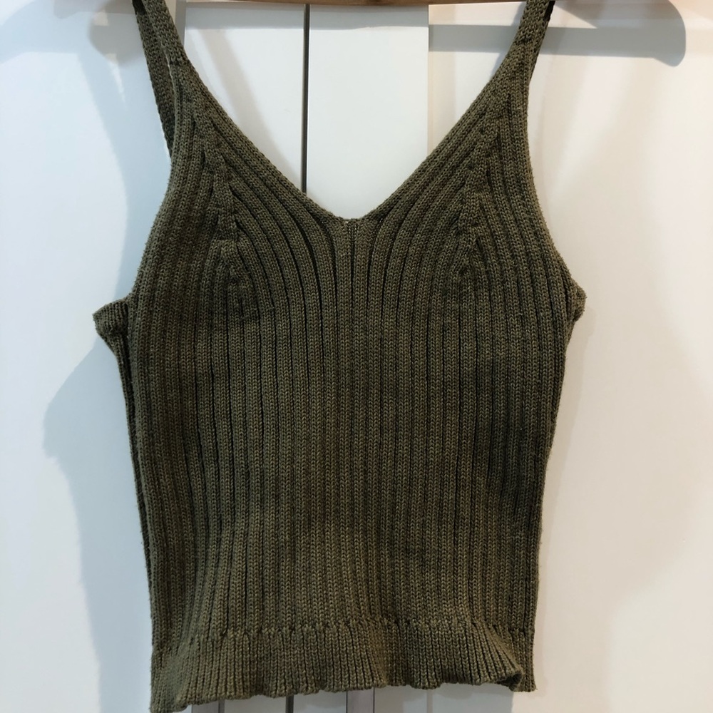 Olive green knit tank top